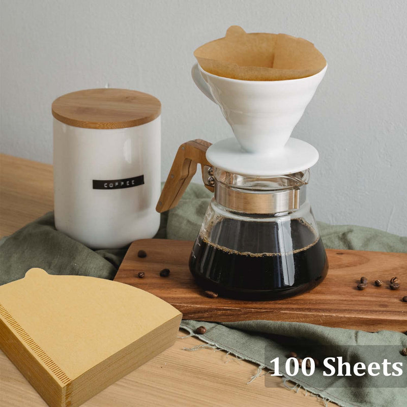 [Australia] - Cone Coffee Filters Size 02, 100 Count 1-4 Cups Unbleached Natural Brown V02 Disposable Coffee Filter Paper, Compatible with V60 and Conical Shaped Pour Over Coffee Dripper and Drip Coffee Maker Natural 100 Count 