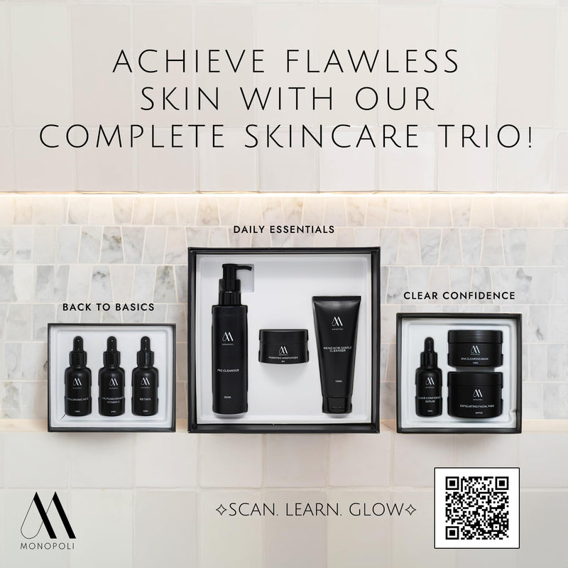 Monopoli Skin Travel Skincare Set | Airplane-Friendly Sizes | Complete Facial Skin Care Kit with BHA Serum, Vitamin C, Moisturizer & Cleanser | Perfect Travel Essentials & Gift Set for Women & Teens