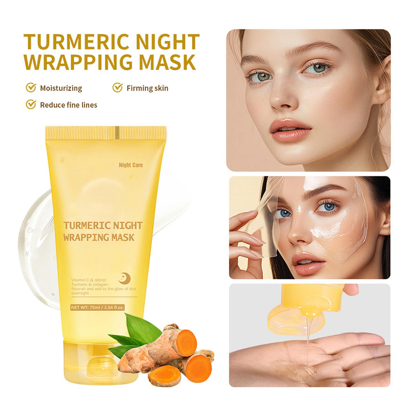Turmeric Night Wrapping Mask, Peel-Off Face Mask Gel - Rich In Vitamin C & Retinol Long-Lasting Moisturizing & Locks In Moisture, Deep Nourish Turmeric & Collagen Mask, 2.54oz LK Turmeric Night Wrapping Mask
