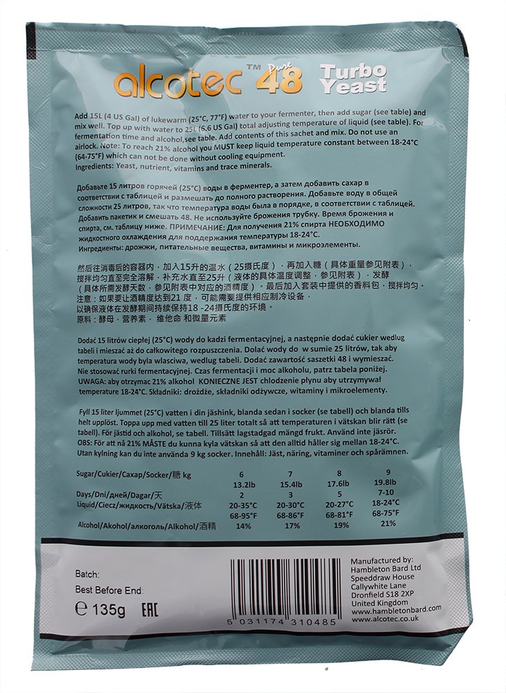 3X Alcotec 48 Pure Turbo Super Yeast Packets High Alcohol 20% Homebrew Vodka