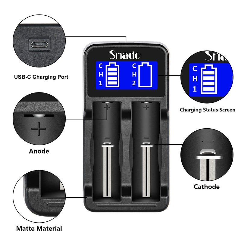 [Australia] - Intelligent Charger, Snado LCD Display Universal Smart Charger for Rechargeable Li-ion Batteries 18650 18490 18350 17670 17500 16340 14500, Ni-MH/Ni-Cd A AA AAA Batteries (2 Slots) 