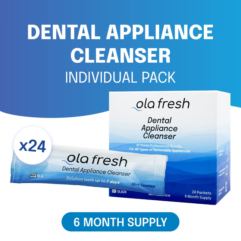 [Australia] - Ola Fresh Dental Appliance Cleanser, Professional Denture and Retainer Powder Cleanser (Mint Essence Flavor, 24 Packets, 6 Month Supply) ~6 Month Supply 