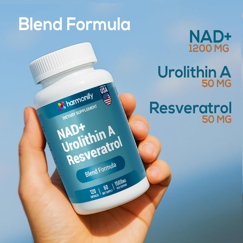 NAD Nicotinamide Riboside Resveratrol with Urolithin A 1500mg, Advance Support Supplement, 120 Capsules, Proudly USA Company