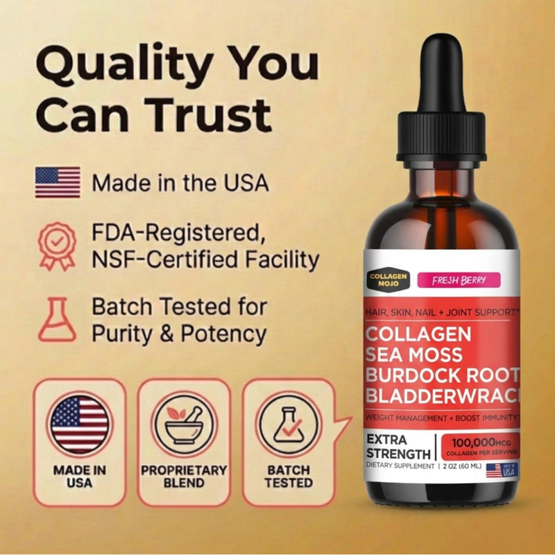 Liquid Collagen Peptides for Women with Sea Moss & Burdock Root | Hair, Skin, Nails & Joints. Gut Health, Less Bloating & Weight Support. Berry Flavor, 2 Oz. Third-Party Tested. Made in USA. Collagen Peptides with Sea Moss