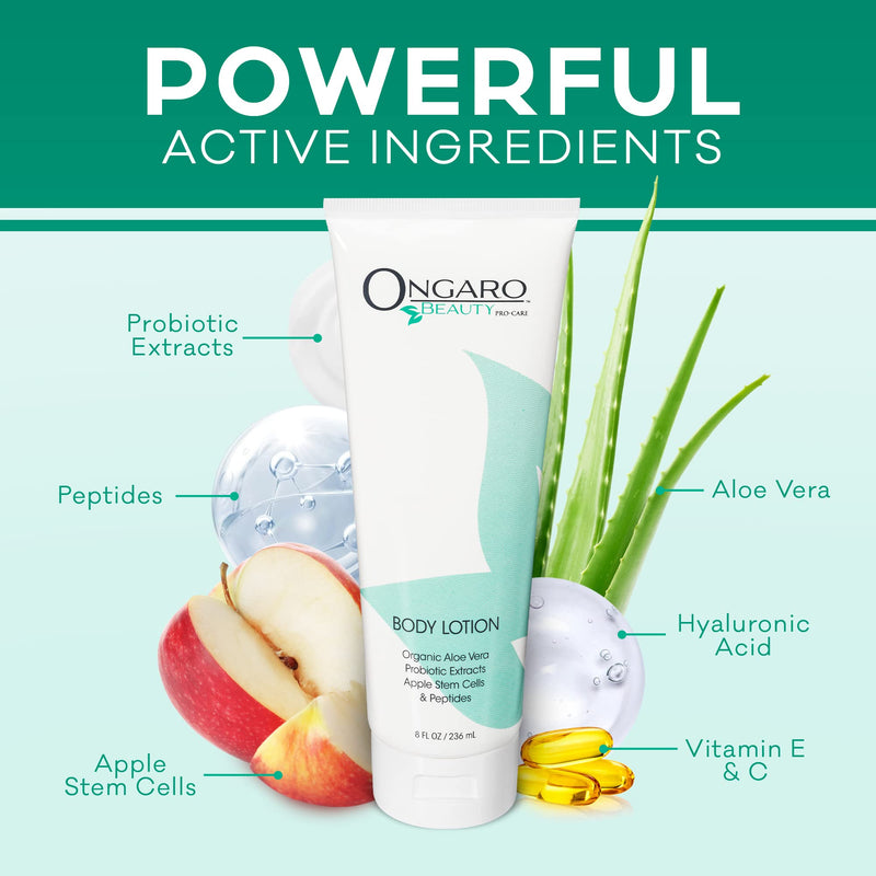 Ongaro Beauty Organic Body Lotion - Body Moisturizer Skin Lotion, Probiotic Lotion w/Aloe Vera, Cocoa Butter, Hyaluronic Acid, Shea Butter & Vitamin E, Lightweight, All Skin Types 8fl oz Apricot Citrus