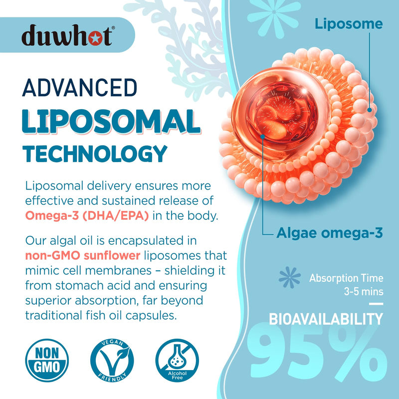 Liposomal Algae Omega 3, Vegan EPA DHA for Kids & Women, 2 Fl Oz | Liquid Drops, with Choline, Phosphatidylserine, Astaxanthin, Lutein & Zeaxanthin, Vitamins, Heart, Brain & Eye Health