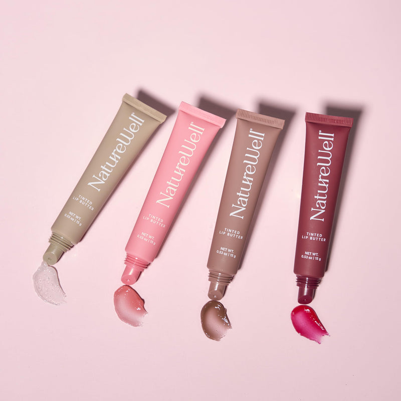 NatureWell Tinted Lip Butter Variety Pack of 4, 0.50 Oz Each | Shear & Subtle Tinted Moisturizing Balms, Vanilla Scented, Lightweight & Non-Greasy, Vitamin E, Shea, & Murumuru Butters