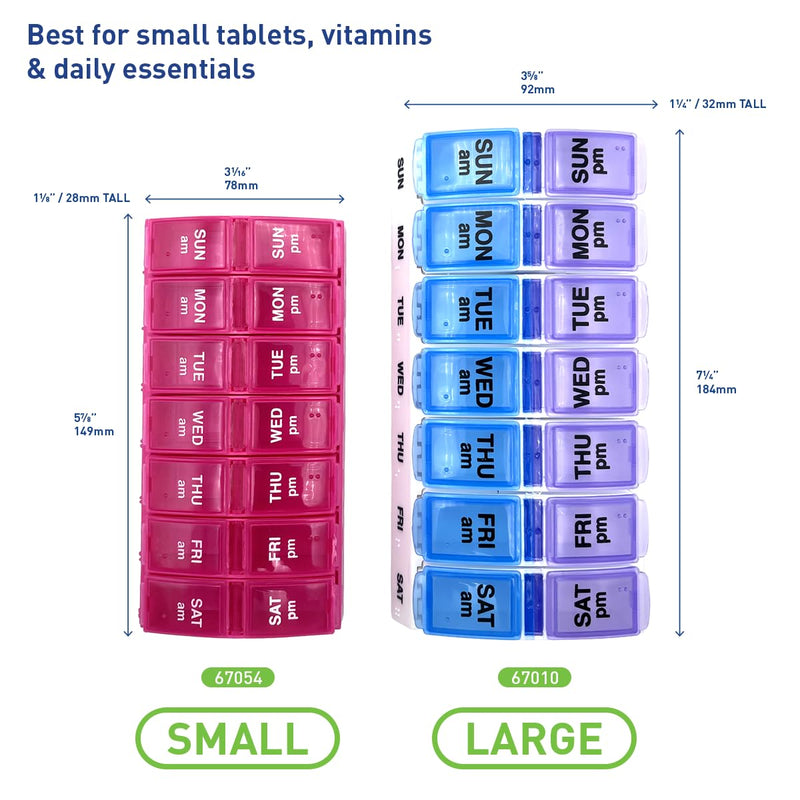 Ezy Dose Weekly (7-Day) AM/PM Pill Organizer, Small Medicine Planner, Pink | Daily Vitamin & Supplement Prescription Box, Compact Pop-Out Compartments, 2 Times a Day Holder, Travel-Friendly, BPA-Free