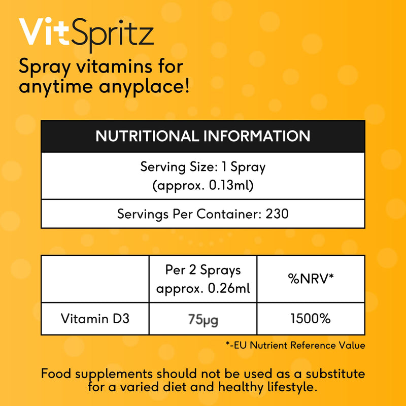Vitamin D3 Oral Spray 3000 IU - High Strength Vitamin D Supplement, Orange Flavour, Vegetarian Vitamins for Immune Support & Bone Health, British Fast Absorption VIT D Spray Supplements