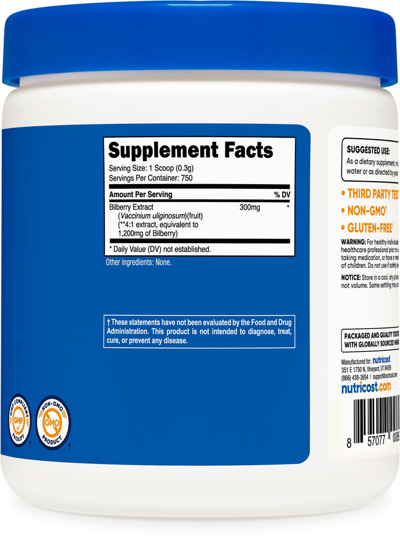 Nutricost Bilberry Powder 250 Grams - Gluten Free and Non-GMO