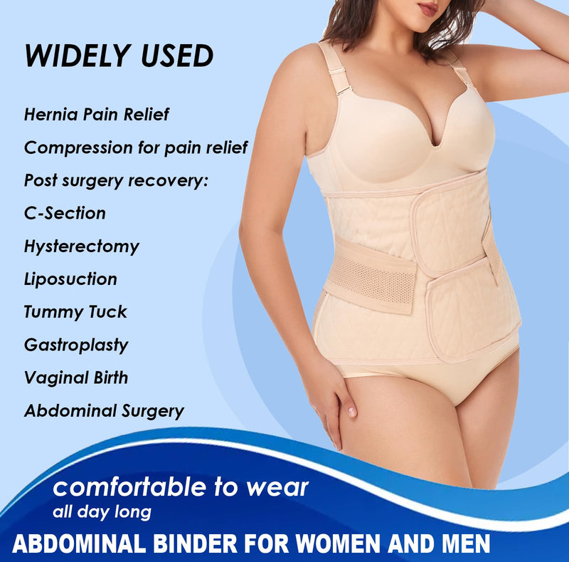 [Australia] - Abdominal Binder Post Surgery Postpartum Belly Band Belly Wrap Hernia Belt Stomach Compression Wrap C-Section,Nude,L Nude For waistline 32"-38",L 