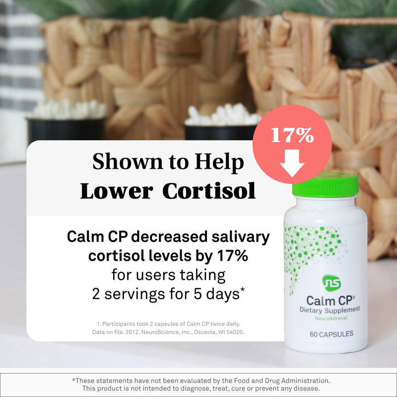 NeuroScience Calm CP, Neuro Adrenal Support Supplement, 60 Capsules | Promotes Calm Sleep, Healthy Cortisol Levels & Immune Responses, Banaba Leaf, Glycine, Taurine & Phosphatidylserine 60 Count (Pack of 1)