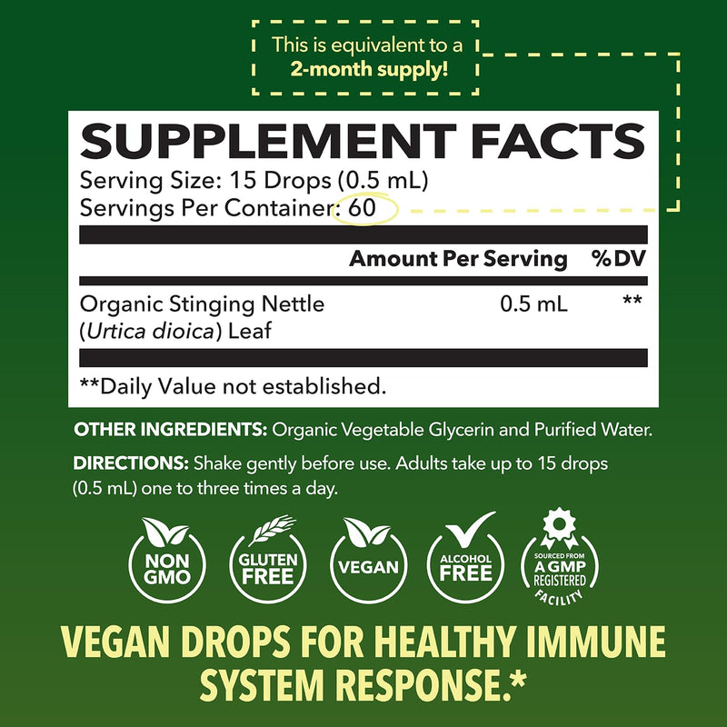 [Australia] - Organic Stinging Nettle Root | USDA-Certified Stinging Nettle Root Extract | Stinging Nettle for Prostate, Joint and Immune Health | Nettle Root for Overall Health | Non-GMO, Vegan, Unflavored, 30mL 