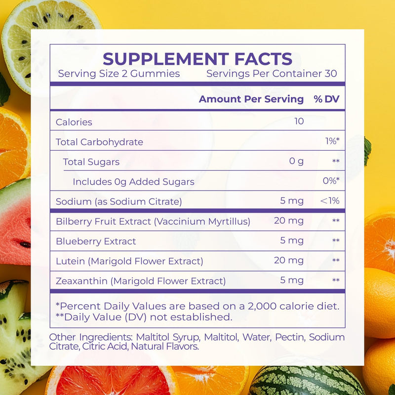 [Australia] - Lutein & Zeaxanthin Gummies - 20mg Lutein + Bilberry, No Sugar, Blue Light Support - Ideal for Dry Eyes & Daily Eye Wellness,30count 30 Count (Pack of 1) 