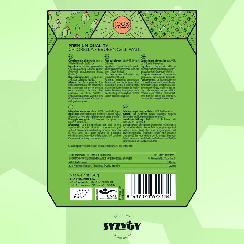 Organic Chlorella Tablets - 300x500mg - Broken Cell Wall - Vegan, Natural Source of Protein - Detox, Vegetable Protein, Satiating - B12, Vitamins, Minerals