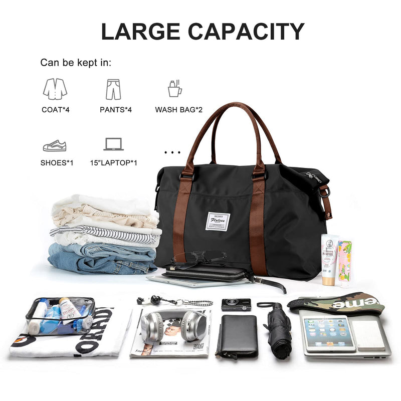 Womens travel bags, weekender carry on for women, sports Gym Bag, workout duffel bag, overnight shoulder Bag fit 15.6 inch Laptop (Large, Black)