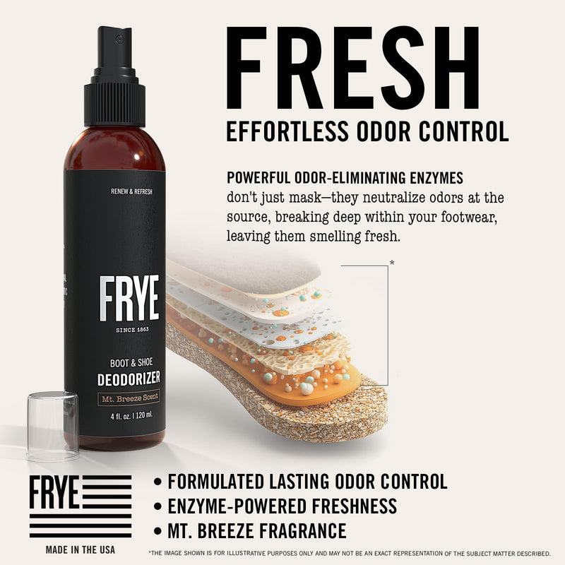[Australia] - FRYE Boot & Shoe Deodorizer Spray - Powerful Enzyme Formula Spray for Shoe Odor Elimination in All Footwear (Mt. Breeze) 