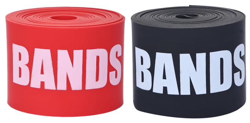 A-TAPE Muscle Floss Bands (5’ Ft Long X 2” inch Width)- Compression Bands - for Improving Movement, Increasing Circulation & Reducing Soreness (Red (Heavy) + Black (Medium))