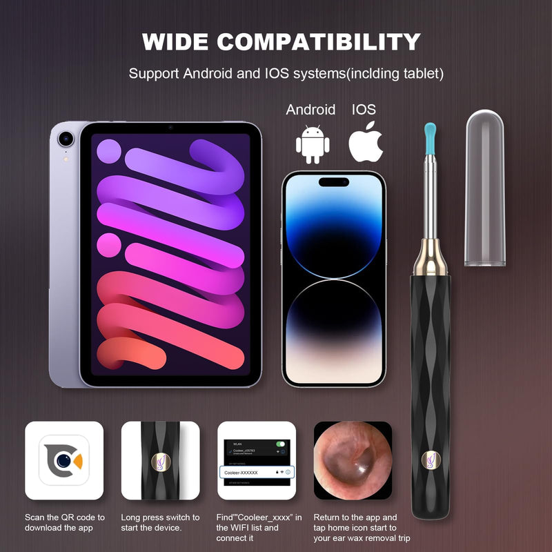 [Australia] - EarFairy Earwax Remover Otoscope Wifi Ear Cleaner Camera HD Wireless Waterproof Ear Mirror 360° Wide Angle Ear Cleaner with 3.5mm Lens and 6 LEDs for iPhone, iPad and Android Smartphones 
