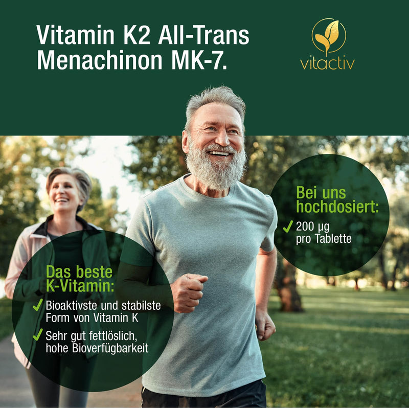 [Australia] - VITACTIV Vitamin K2 tablets 200 µg - 270 pieces (9 months) - Vitamin K2 MK7 All Trans Menaquinone - for bones and blood coagulation, alternative to K2 drops - high dose, high bioavailability, vegan 23 g (pack of 3) 