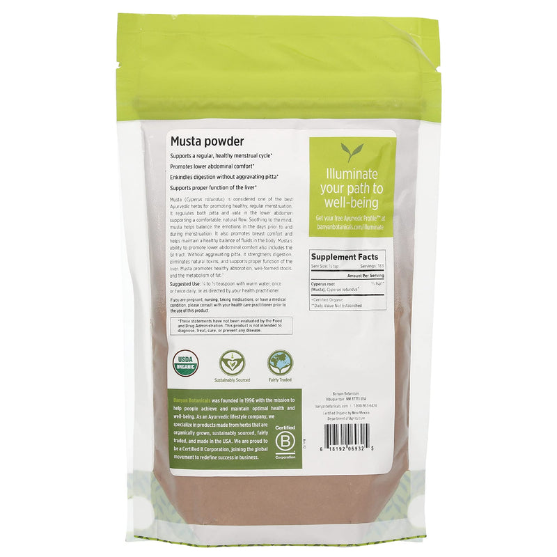[Australia] - Banyan Botanicals Musta Powder - Certified Organic, 1/2 Pound - Cyperus rotundus - Supports regular, comfortable menstruation and promotes healthy digestion* 8 Ounce (Pack of 1) 