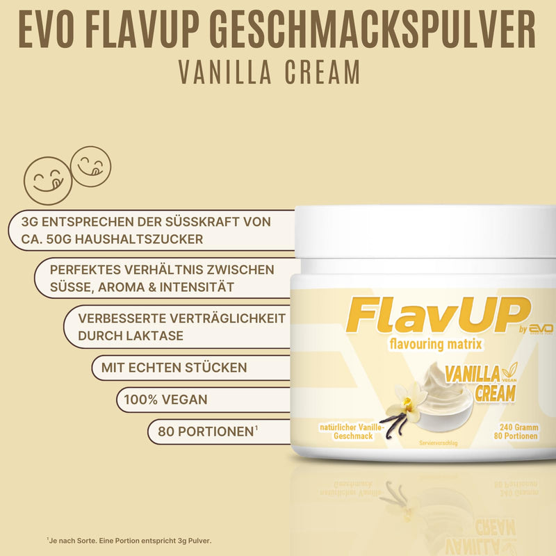 [Australia] - EVO SPORTS FUEL FlavUp Flavor powder | Vanilla Cream | 240g | Flavor powder for sweetening | without a lot of sugar and calories | tested quality | Made in Germany (pack of 1) 240 g (pack of 1) 