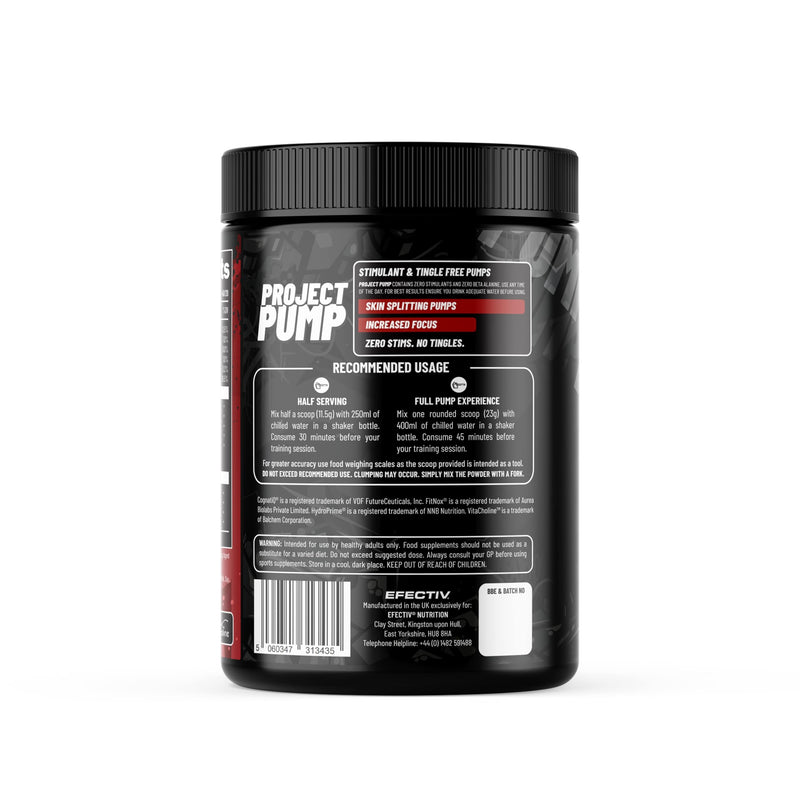 Efectiv Project Pump Pre Workout Powder - Stimulant Free Pre Workout with Citrulline, Nitrosigine, Rednite for Vicious Pumps & Enhanced Focus - Vegan, 40 Servings, Made in UK, Cherry Breeze Flavour
