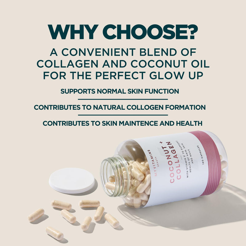 Myprotein Coconut & Collagen Capsules – Hydrolysed Collagen, Coconut Oil & Vitamin C – Supports Skin Health, Glow & Elasticity – 180 Capsules - 90 Servings (3 Month Supply) Coconut Collagen - Capsules 180 count (Pack of 1)