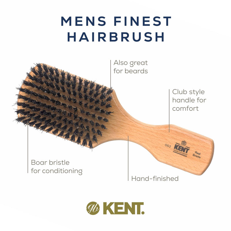 [Australia] - Kent OG2 Club Hair Brush, Small Boar Bristle Hair Brush for Men, Natural Boar Bristle Beard Brush for Men, Beechwood Kent Brush for Hair and Beards and Beard Straightener 