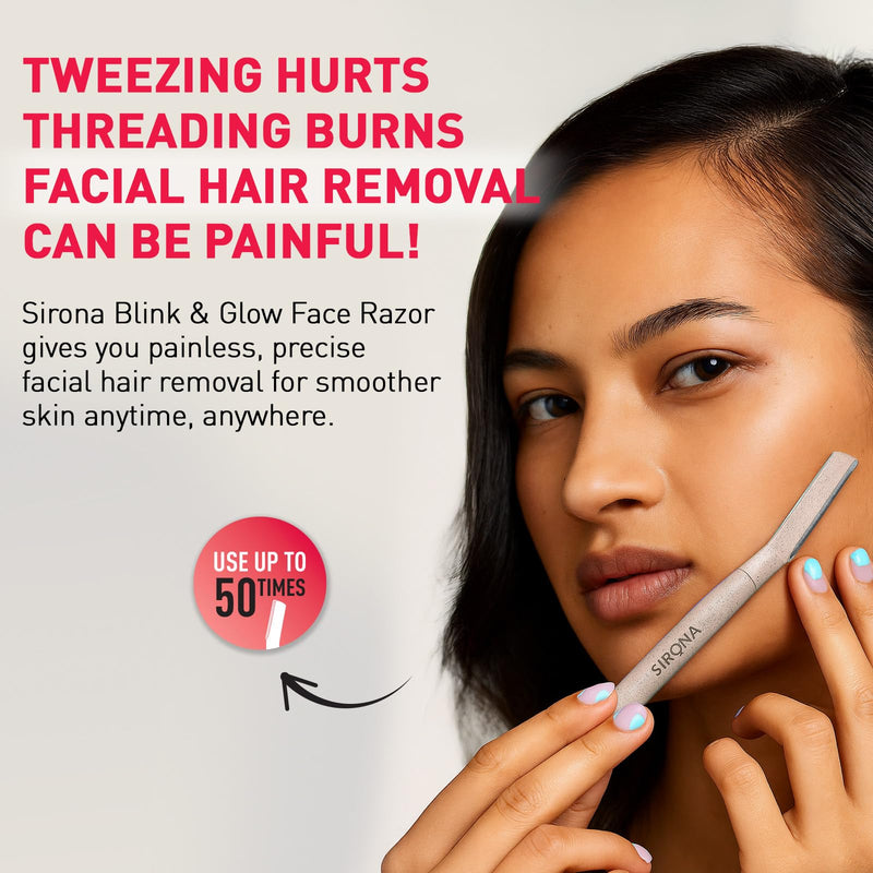[Australia] - Sirona Blink & Glow Dermaplaning Razor for Women | Eyebrow Face Razor for Peach Fuzz & Precision Touch-Ups | Eyebrow & Facial Razor with Safety Cover - Pack of 3 3 Razors 
