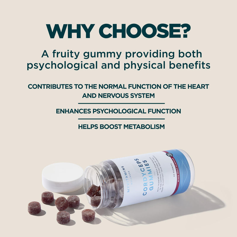 Myprotein Cordyceps Mushroom Gummies with 400mg Cordyceps Sinensis & Vitamin B1 for Energy, Endurance, Focus, and Heart Health in a Delicious Mixed Fruit Flavour - Vegan-Friendly 60 Chewable Gummies Cordyceps (Perform) - Mixed Fruit 60 count (Pack of 1)