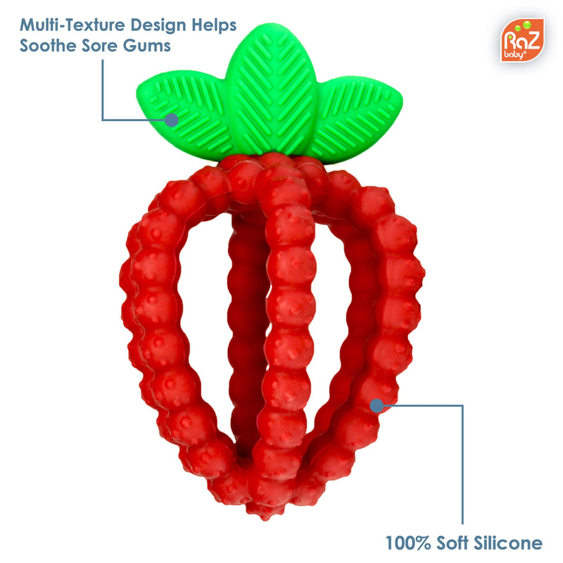 [Australia] - RaZbaby Silicone Infant & Baby Teething Toy, Textured BerryBumps Soothe Babies’ Sore Gums, RaZberry Bites Relief Teether, Back & Front Teeth, BPA Free, Easy to Hold, Fruit Shape for Babies 3M+ - Red 