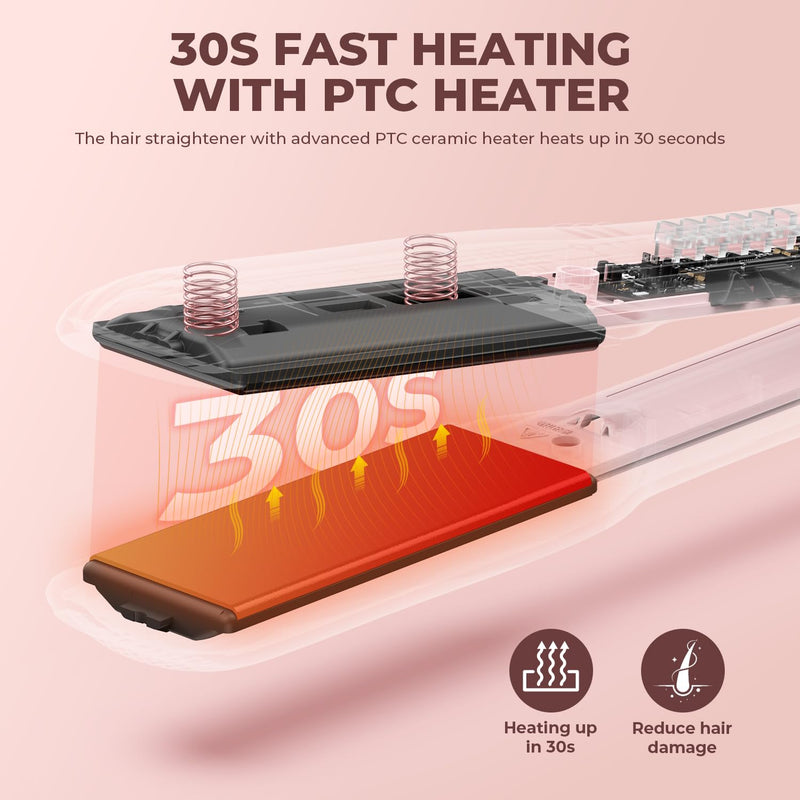 [Australia] - MiroPure 1.5 Inch Flat Iron, Hair Straightener with 30S Fast Heating & 60min Auto Shut-Off, Hair Straightener and Curler 2 in 1 with 3D Ceramic Floating Plates, Pink 