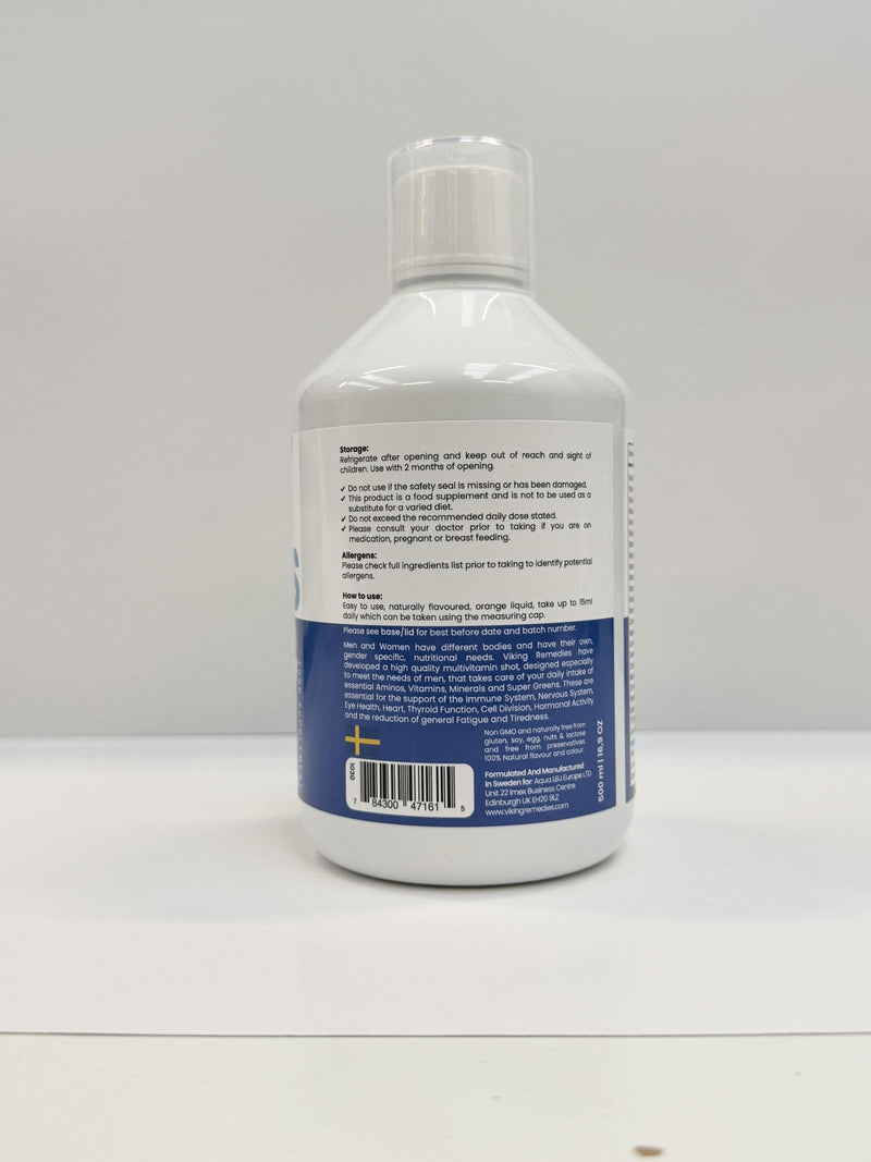 Men’s Multivitamin Liquid – 500ml – Orange Flavour – 140+ Nutrients Including Vitamins, Minerals & Amino Acids – Made in Sweden