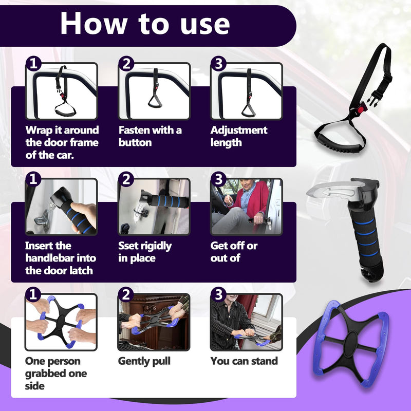 [Australia] - 4-in-1 Mobility Independence Set, Incl Car Door Handle For Elderly, Portable Standing Aid, Adjustable Car Door Handle with Lift Assist Hook, Car Door Assist Handle for Elderly, Disabled and Pregnant 