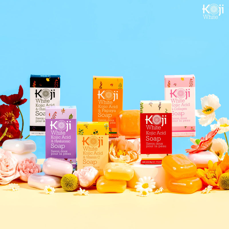 Koji White Kojic Acid & Vitamin C Brightening Soap, Hydrating Face & Body For Radiant Glow Skin, Nourishing, Moisturizing, Cleansing Bar, Vegan, Paraben-Free, 2.82 oz (2 Bars)