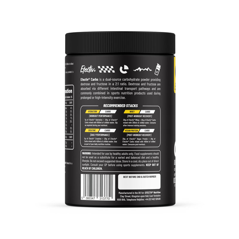 EFECTIV Carbohydrate Powder Drink – 2:1 Glucose Fructose Ratio – Fast Energy Sports Supplement – Endurance Fuel for Running, Cycling & Training – Easy Mix Carb Powder 25 Servings (500g, Unflavoured) 500g
