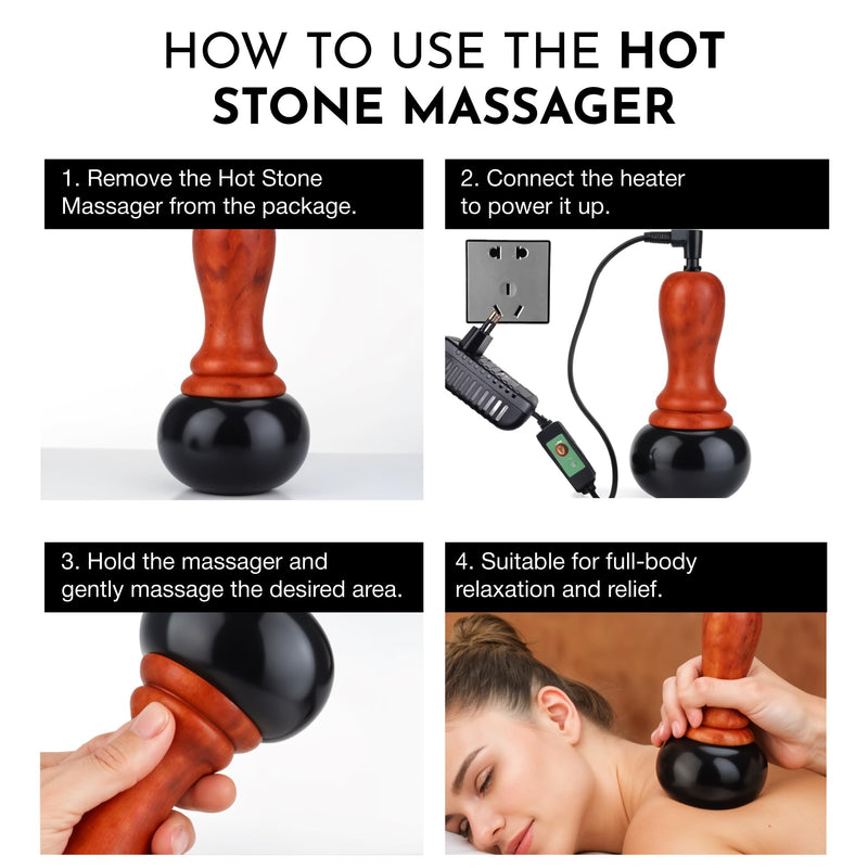 [Australia] - Electric Hot Stone Massager - Portable Bian Stones Gua Sha Scraping Home Massage Therapy Kit - Handheld Rock Warmer Wand Tool Set with Temperature Adjustment Control for Back Neck Body Pain Relief 