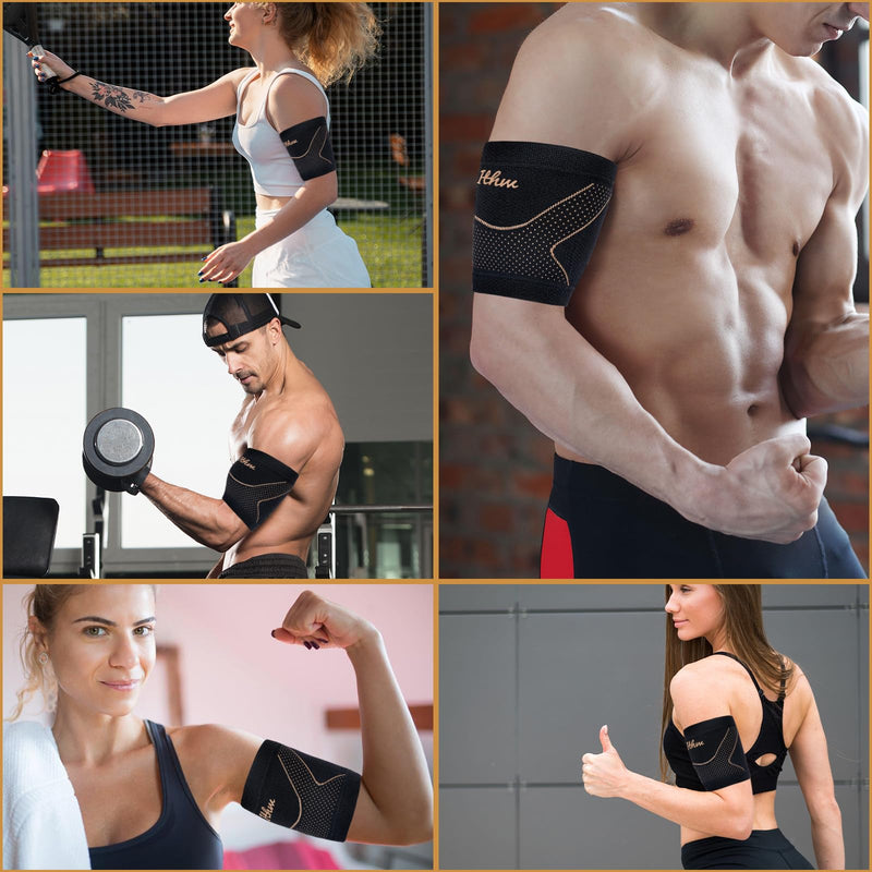 Copper Bicep Tendonitis Brace, Bicep Compression Sleeve for Pain Relief, Upper Arm Brace for Men and Women Muscle Strains Tear Injury (Copper, Medium) Copper