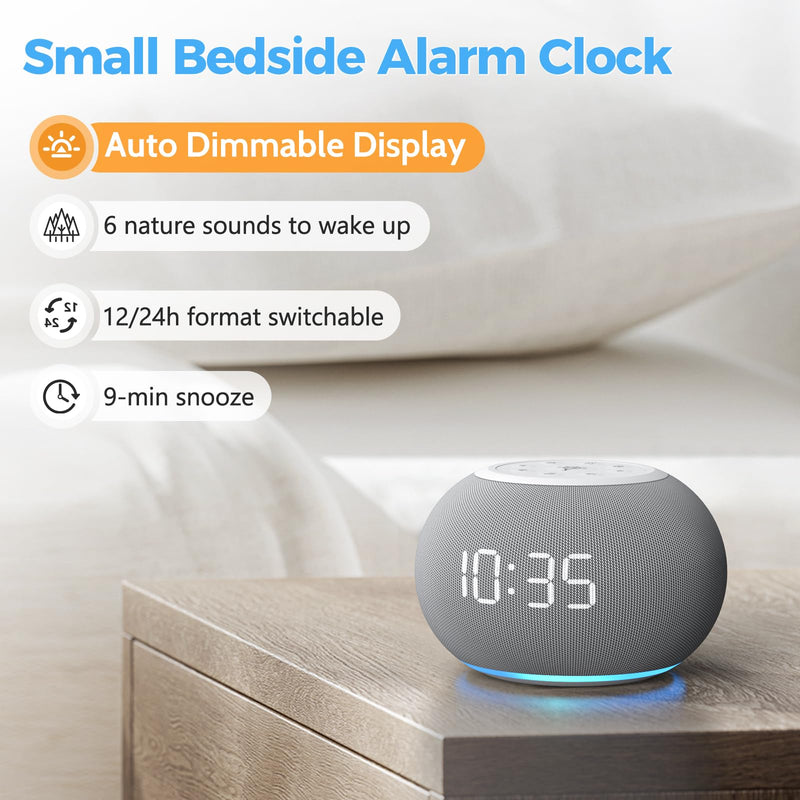 [Australia] - Reacher Auto-Dimmable Sound Machine Alarm Clock with Night Light, 20 Soothing Sounds, LED Digital Display, Sleep Timer, Precise Volume Control, White Noise Soother for Baby, Adults, Bedrooms A-grey 