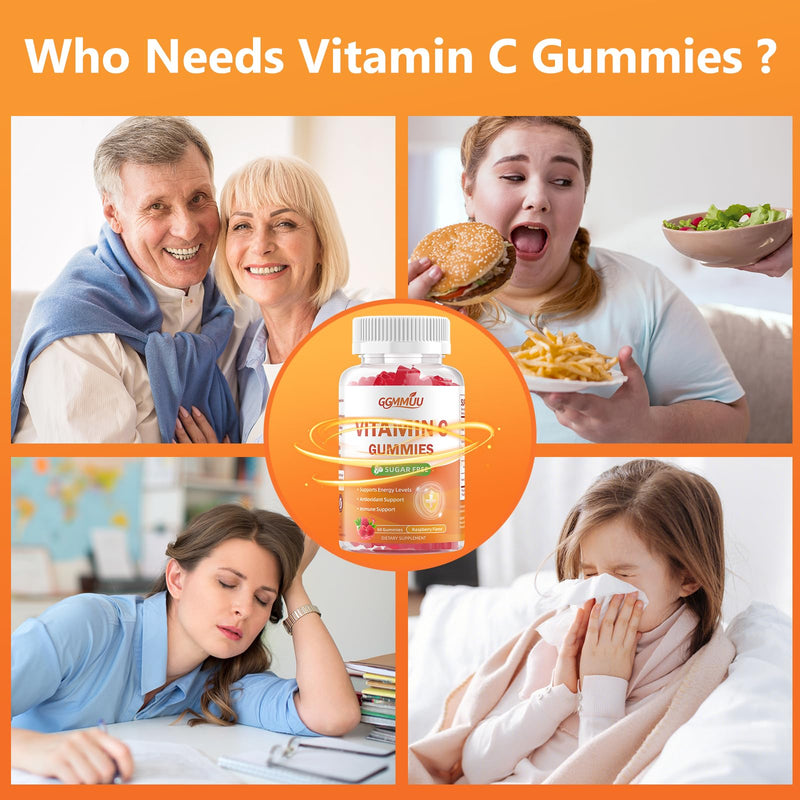 Sugar Free Vitamin C Gummies 250mg - Chewable Supplement, 120 Count | Immune, Antioxidant & Collagen Support for Adults & Kids, Vegan, Pectin-Based, Non-Gmo, Raspberry Flavor, 2 Pack
