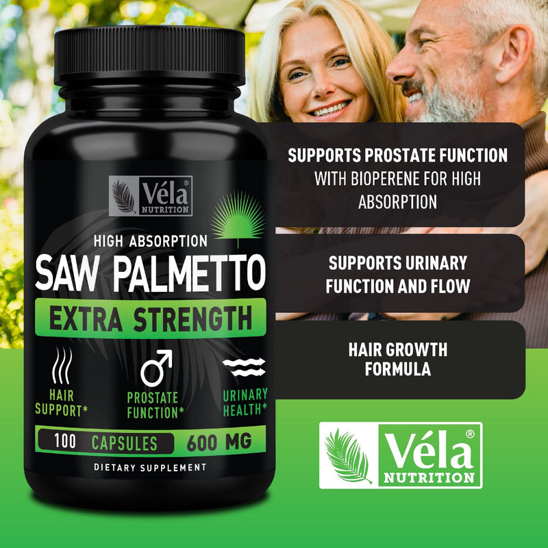 [Australia] - Vela Saw Palmetto Extra Strength High Absorption Supplement Capsules - No Bad Smell - 1 Capsule x Day - 600 mg Capsule (100 Count) 