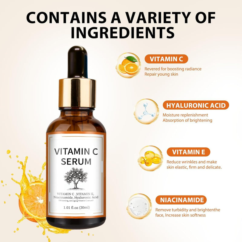 Vitamin C Brightening Serum with Hyaluronic Acid & Vitamin E – Dark & Even Skin Tone for Women (30ml/1.01 fl.oz.)