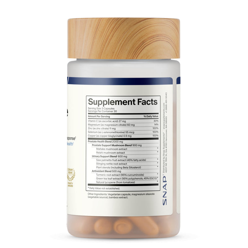 Snap Supplements Prostate Health Supplements for Men, 90 Vegan Capsules | Supports Urinary Tone and Healthy DHT Balance, Saw Palmetto for Men, Stinging Nettle, Beta-Sitosterol, Non-GMO, Gluten-Free 90 Count (Pack of 1)