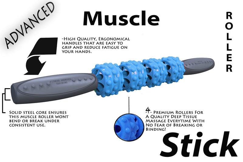[Australia] - Advanced Series - The Stick Massage Roller Muscle Roller Stick for Muscles - Fitness Answered Training - 16.75" Stainless Steel Core - Large Roller Gap Great for Neck and Back Advanced Blue 