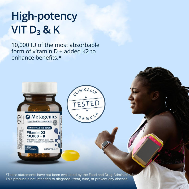Metagenics Vitamin D3 and Vitamin K2 10,000 IU with MK-7- Vitamin D3 with K2 for Immune Support, Bone & Heart Health-Non-GMO, Gluten-Free-60 Softgels