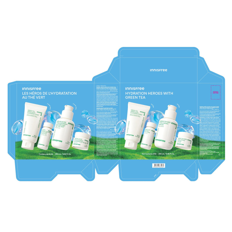 [Australia] - innisfree Hydration Heroes with Green Tea, Routine Kit with Korean Skincare Serum, Cleanser, Toner, and Cream (Packaging May Vary) 