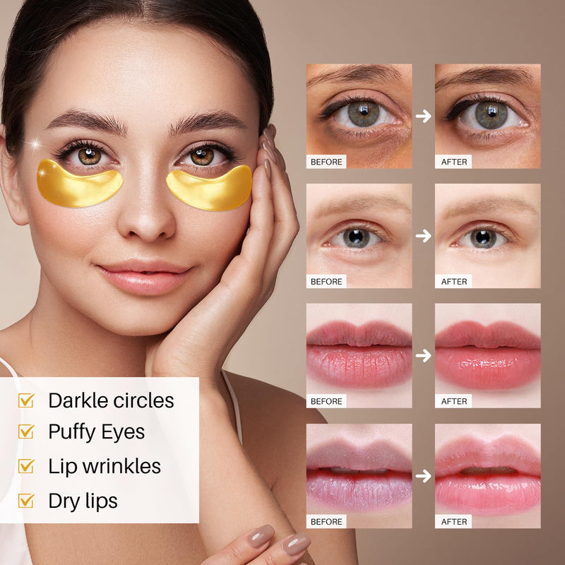 Collagen Lip and Eye Mask Set | 40 Pairs pink and gold