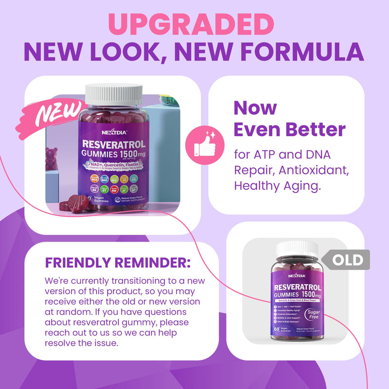 1500mg Resveratrol+NAD+ 600mg +Quercetin+Fisetin Gummies-Sugar Free,1 Pack | Resveratrol Supplement-NMN Synergy w/Grape Seed,Acai Berries Extracts for Antioxidant,Healthy Aging & longevity, Skin, Brain 60 Count (Pack of 1)