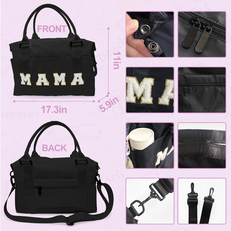 Chenille Letter Duffle Bag, Mama Bag With Patches | Cartoon for Birthday Christmas Personalized Gifts for Teen Girls, Fanny Pack Crossbody Bag Belt Bag Cute Trendy Stuff Black